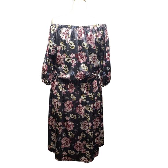 Plus Size Boho Velour Midi Dress 2X – 24/7 Blue Floral Off-Shoulder Cottagecore - Picture 3 of 12